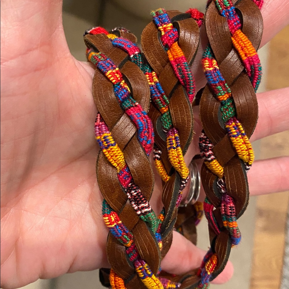 Braided leather and multicolor fabric thin belt like new condition - Picture 4 of 9